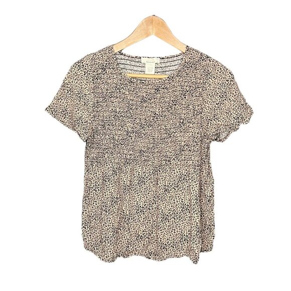 Urban Romantics Leopard Shirt Smocked Top Animal Print Casual - Picture 1 of 6